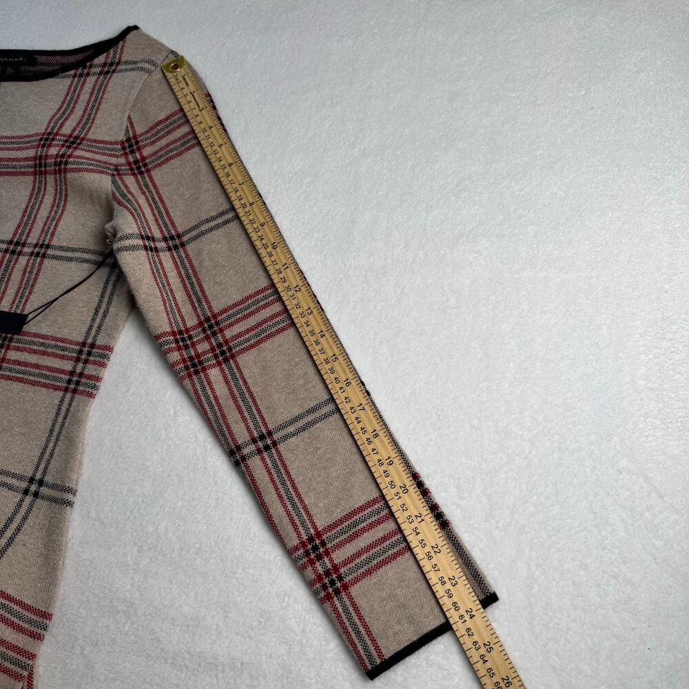 TAHARI Plaid Sweater Knit Shift Dress Beige Academia Old Money NWT Preppy Large - Picture 5 of 10